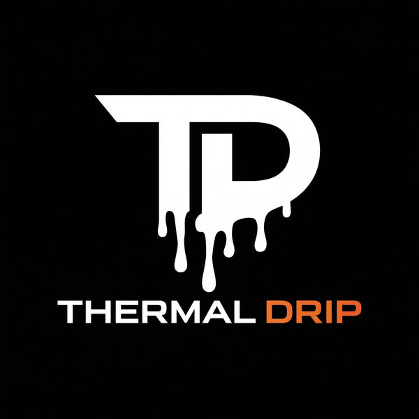 Logo of Thermal Drip with a dripping design on a black background